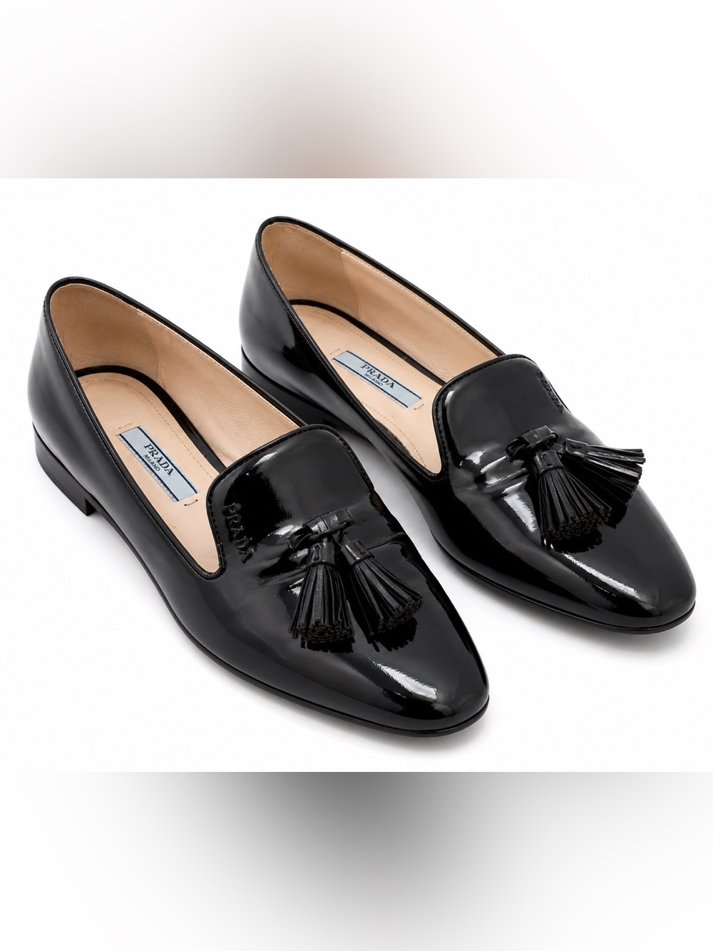 Prada Milano Black Patent Leather Tassel Loafers Flats | Size 36 | Made in Italy